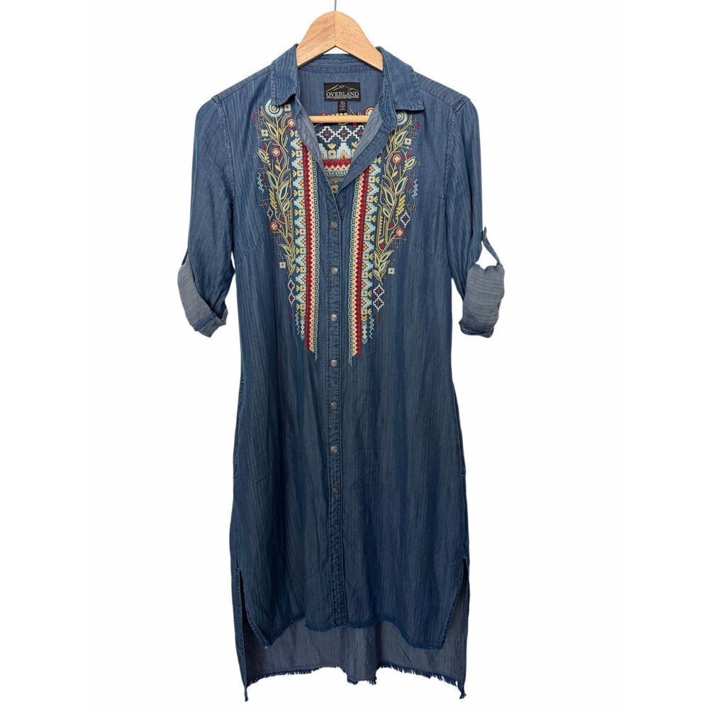 Overland Carly Embroidered Tencel Shirt Dress in River Blue Size XS - Picture 3 of 12
